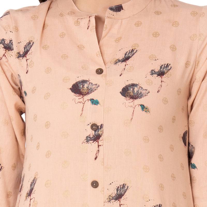 Women's Light Peach  Cotton Flex Floral Print Straight Kurta & Palazzo Set