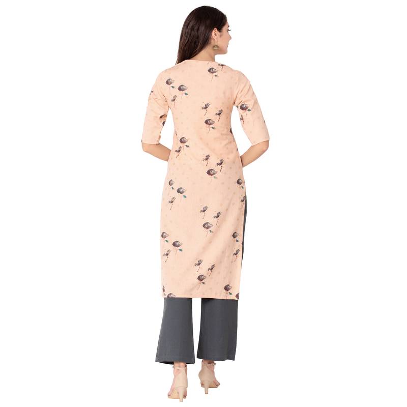 Women's Light Peach  Cotton Flex Floral Print Straight Kurta & Palazzo Set