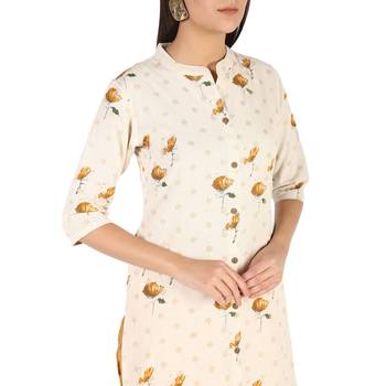 Women's Mustard  Cotton Flex Floral Print Straight Kurta & Palazzo Set 2