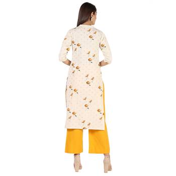 Women's Mustard  Cotton Flex Floral Print Straight Kurta & Palazzo Set 3