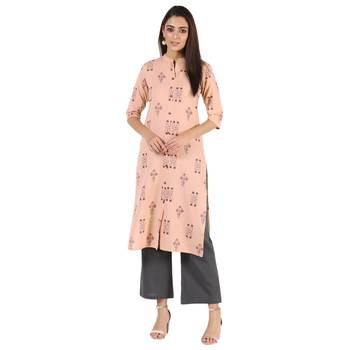 Women's Light Peach  Cotton Flex Floral Print Straight Kurta & Palazzo Set 1