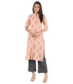 Women's Light Peach  Cotton Flex Floral Print Straight Kurta & Palazzo Set