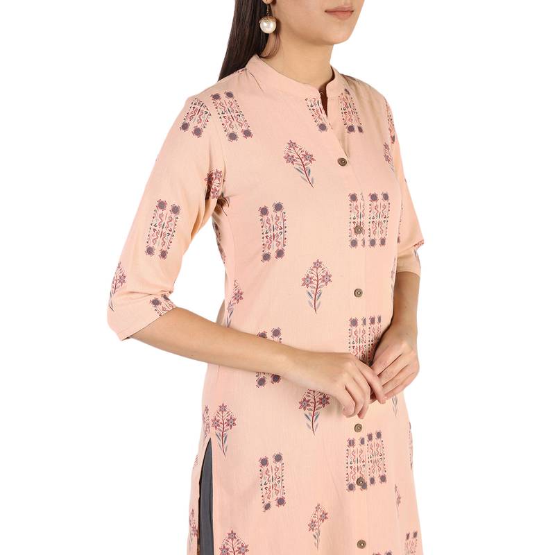 Women's Light Peach  Cotton Flex Floral Print Straight Kurta & Palazzo Set