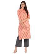 Women's Peach  Cotton Flex Floral Print Straight Kurta & Palazzo Set