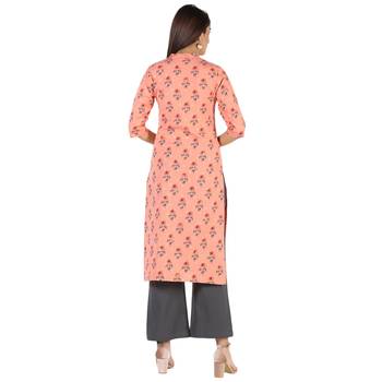 Women's Peach  Cotton Flex Floral Print Straight Kurta & Palazzo Set 3