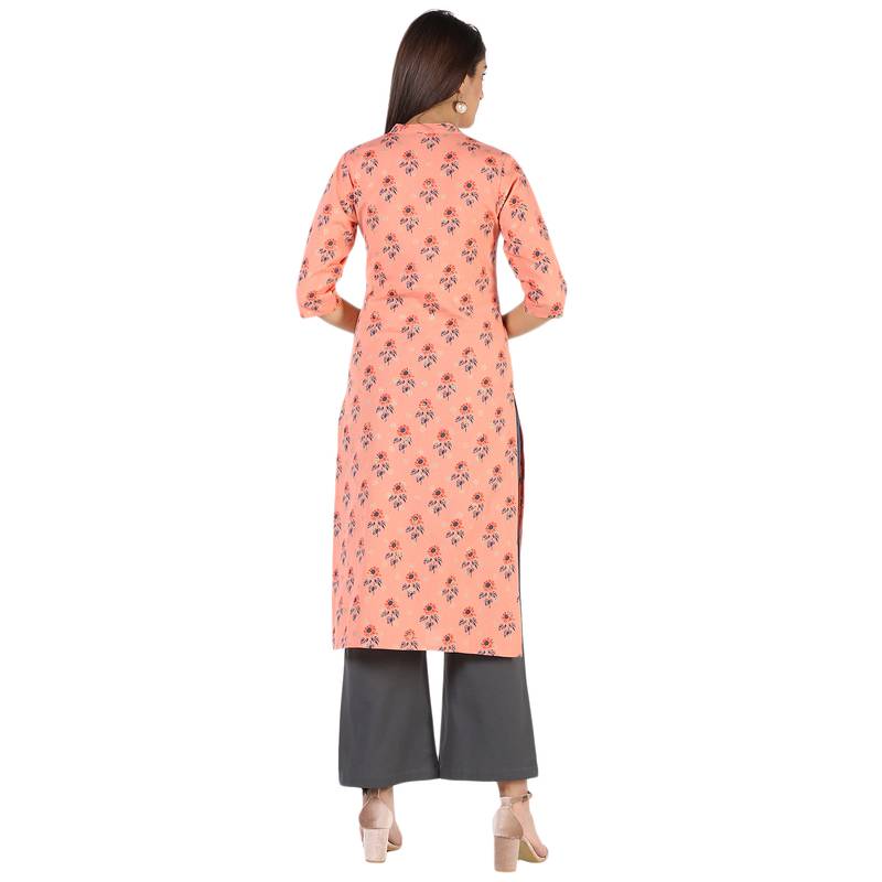 Women's Peach  Cotton Flex Floral Print Straight Kurta & Palazzo Set