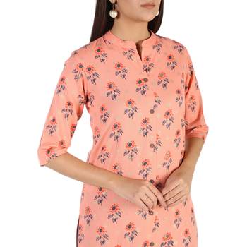 Women's Peach  Cotton Flex Floral Print Straight Kurta & Palazzo Set 4