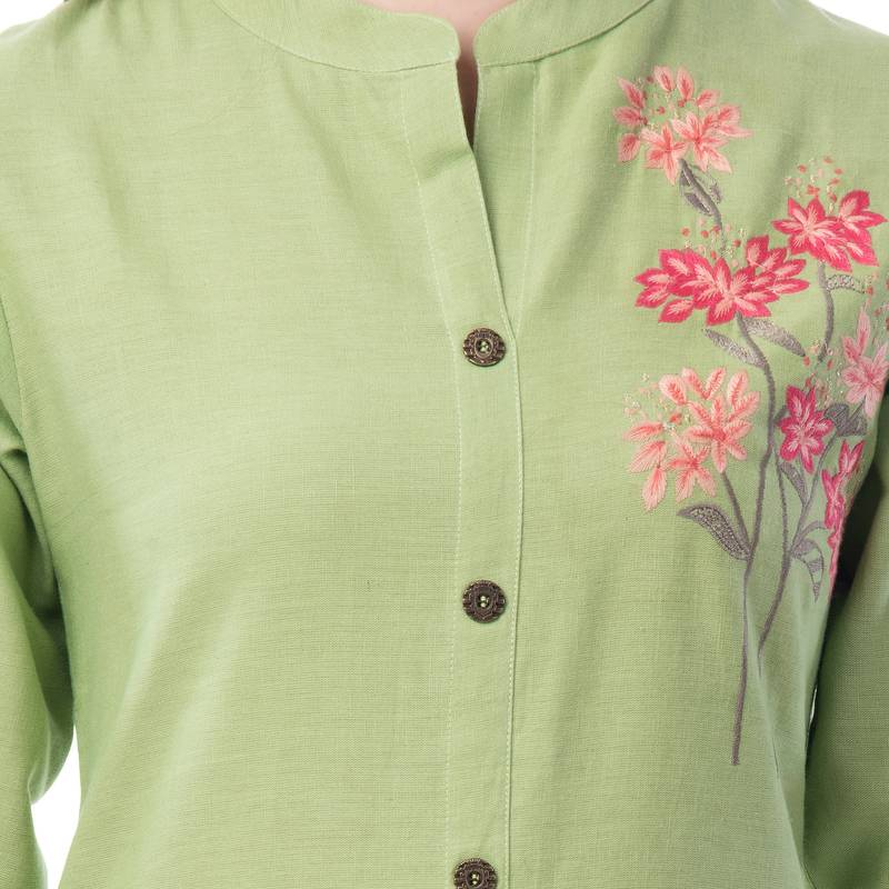 Women Green Embroidered Straight Kurta With Palazzo And Dupatta main image 0