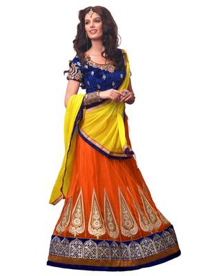 Orange Coloured Dupion Silk Zari work Lehenga Choli With Dupatta 1
