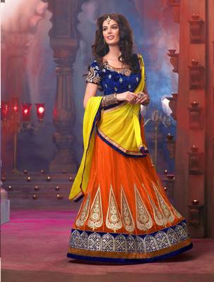 Orange Coloured Dupion Silk Zari work Lehenga Choli With Dupatta 4