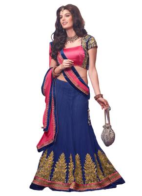 Blue Coloured Georgette Zari work Lehenga Choli With Dupatta 1