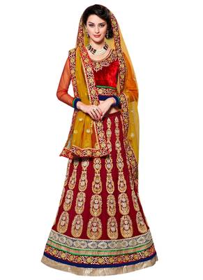 Maroon Coloured Georgette Embroidered Lehenga Choli With Dupatta 1