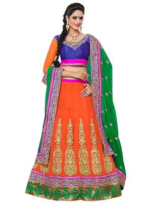 Orange Coloured Georgette Embroidered Lehenga Choli With Dupatta 1