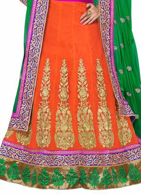 Orange Coloured Georgette Embroidered Lehenga Choli With Dupatta 3