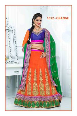 Orange Coloured Georgette Embroidered Lehenga Choli With Dupatta 4