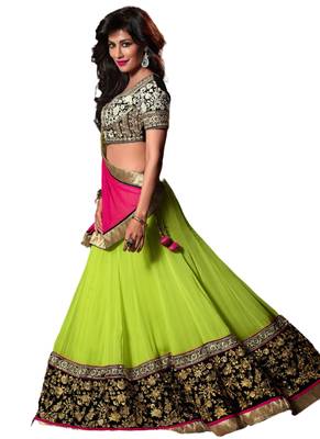 Green Coloured Georgette Embroidered Lehenga Choli With Dupatta 1