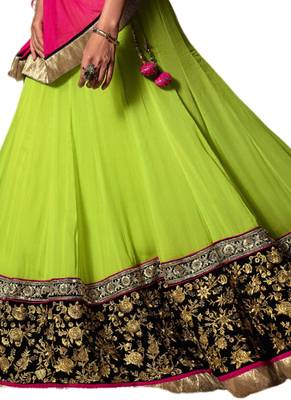 Green Coloured Georgette Embroidered Lehenga Choli With Dupatta 3