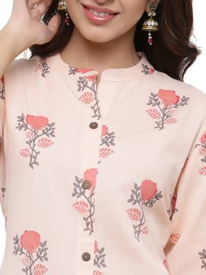 Women's Peach  Cotton Floral Print Straight Kurta & Palazzo Set 2