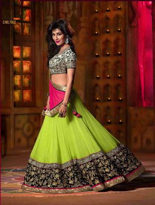 Green Coloured Georgette Embroidered Lehenga Choli With Dupatta 4