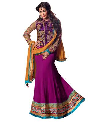 Purple Coloured Georgette Embroidered Lehenga Choli With Dupatta 1
