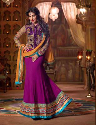 Purple Coloured Georgette Embroidered Lehenga Choli With Dupatta 4