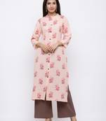 Women's Peach  Cotton Floral Print Straight Kurta & Palazzo Set