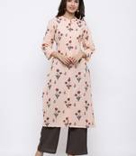 Women's Light peach  Cotton Flex Floral Print Straight Kurta & Palazzo Set