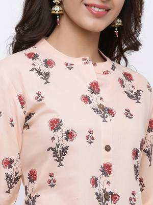 Women's Light peach  Cotton Flex Floral Print Straight Kurta & Palazzo Set 2
