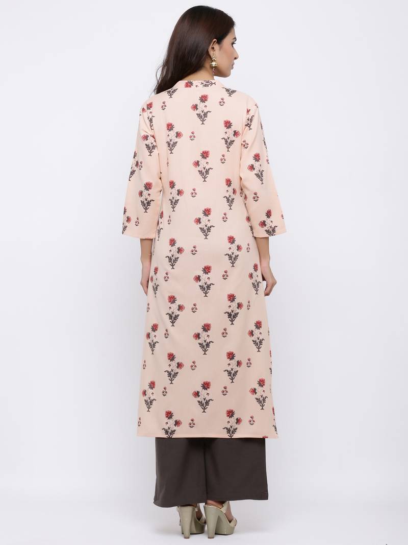 Women's Light peach  Cotton Flex Floral Print Straight Kurta & Palazzo Set