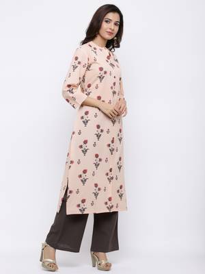Women's Light peach  Cotton Flex Floral Print Straight Kurta & Palazzo Set 4