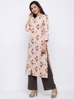 Women's Light peach  Cotton Flex Floral Print Straight Kurta & Palazzo Set 5