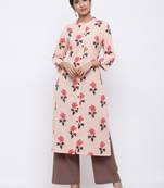 Women's Peach  Cotton Flex Floral Print Straight Kurta & Palazzo Set