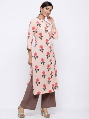 Women's Peach  Cotton Flex Floral Print Straight Kurta & Palazzo Set 4