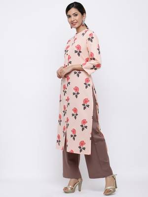 Women's Peach  Cotton Flex Floral Print Straight Kurta & Palazzo Set 5