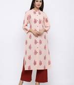 Women's Peach  Cotton Floral Print Straight Kurta & Palazzo Set