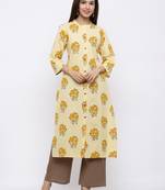 Women's Yellow  Cotton Floral Print Straight Kurta & Palazzo Set