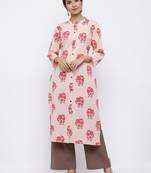 Women's Peach  Cotton Floral Print Straight Kurta & Palazzo Set
