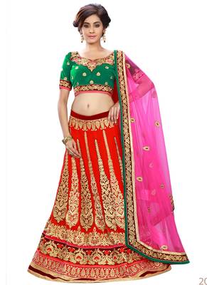 Red Coloured Georgette Embroidered Lehenga Choli With Dupatta 1