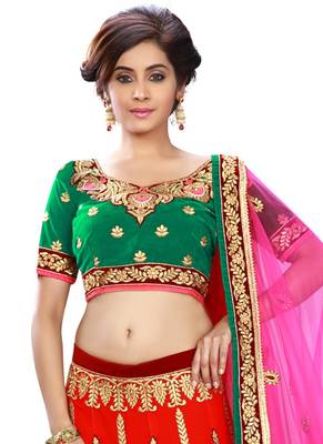 Red Coloured Georgette Embroidered Lehenga Choli With Dupatta 2