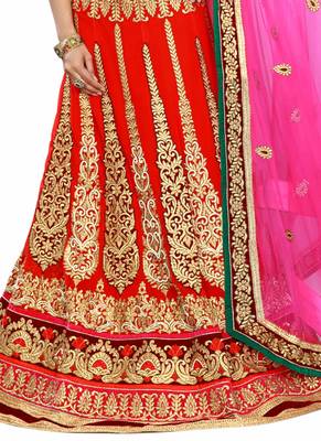 Red Coloured Georgette Embroidered Lehenga Choli With Dupatta 3
