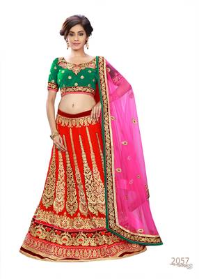 Red Coloured Georgette Embroidered Lehenga Choli With Dupatta 4
