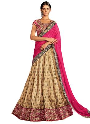 Beige Coloured Dupion Silk Embroidered Lehenga Choli With Dupatta 1