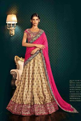 Beige Coloured Dupion Silk Embroidered Lehenga Choli With Dupatta 4