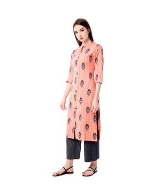 Women's Peach  Cotton Flex Floral Print Straight Kurta & Palazzo Set 1
