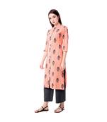 Women's Peach  Cotton Flex Floral Print Straight Kurta & Palazzo Set
