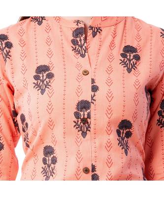 Women's Peach  Cotton Flex Floral Print Straight Kurta & Palazzo Set 2
