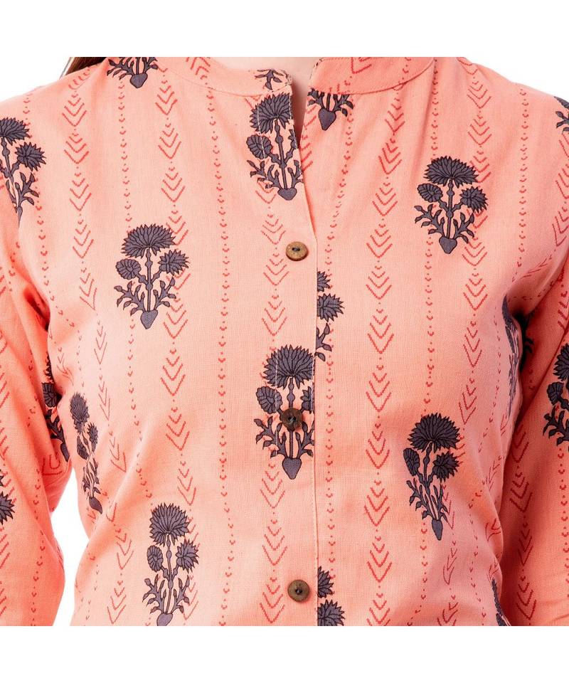 Women's Peach  Cotton Flex Floral Print Straight Kurta & Palazzo Set