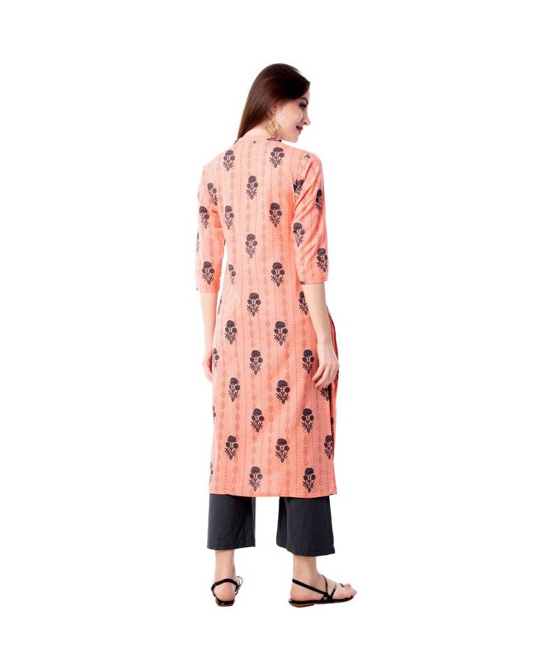 Women's Peach  Cotton Flex Floral Print Straight Kurta & Palazzo Set