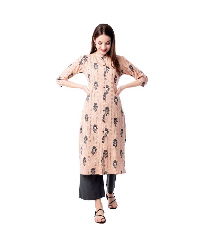 Women's Light peach  Cotton Flex Floral Print Straight Kurta & Palazzo Set