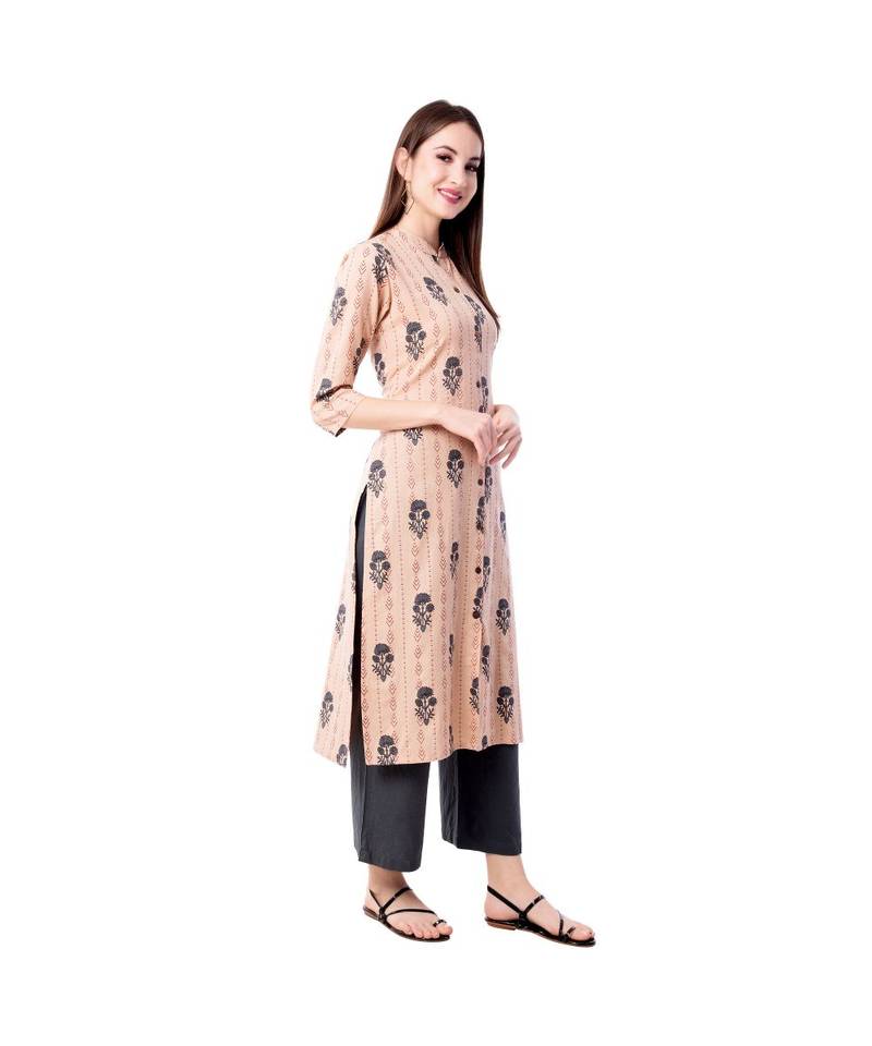 Women's Light peach  Cotton Flex Floral Print Straight Kurta & Palazzo Set